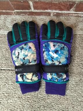 Vintage LA Gear Ski Gloves Thermal Insulated Retro 90s Colorblock Abstract Style